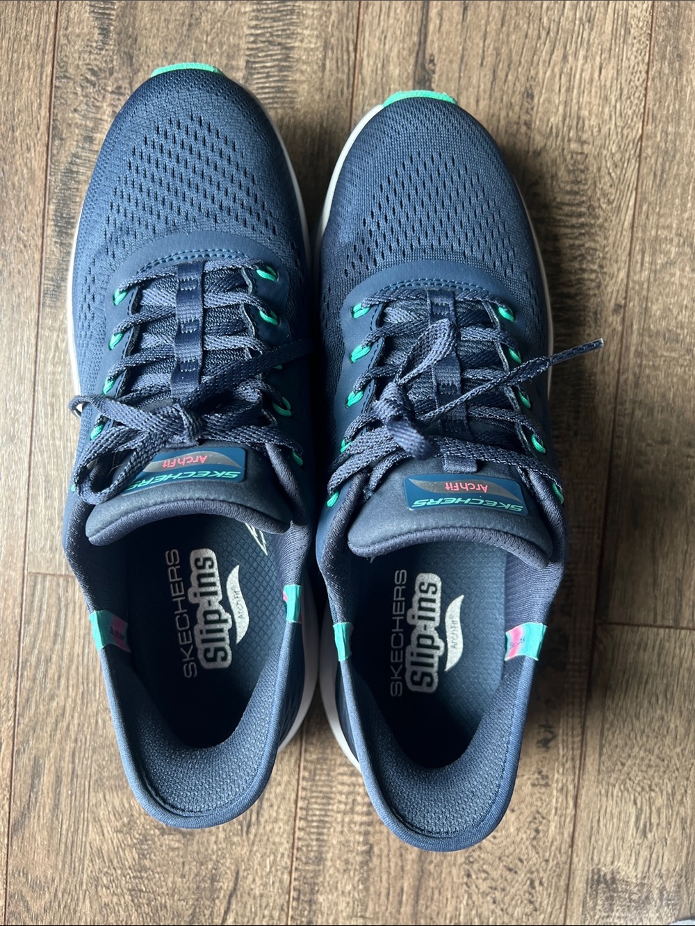 Skechers Navy Blue Athletic Sneakers with Teal Accents